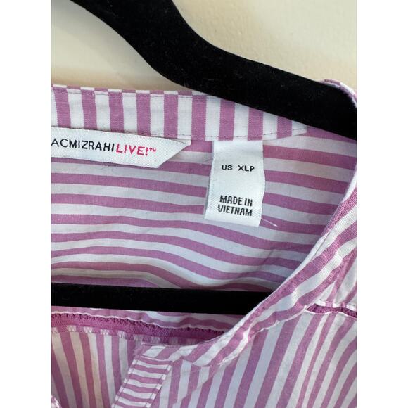 Isaac Mizrahi Long Sleeve Dk Pink White Striped Blouse QVC Sz L Petite - Picture 3 of 7